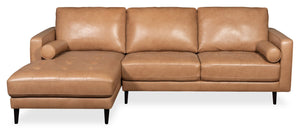 Edge 2-Piece Left-Facing Genuine Leather Sectional with Wood Legs and Removable Back Cushions - Brown