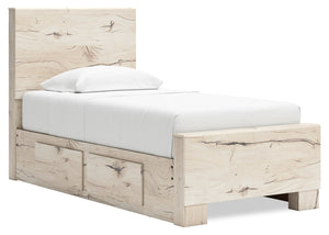 Derekson Storage Bed with 2 Built-In Side Drawers for Kids, Rustic White - Twin Size