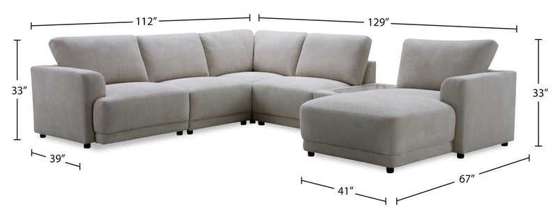 Voyage Modular 6-Piece Right-Facing Fabric Sectional with Console and Removable Back Cushions – Taupe