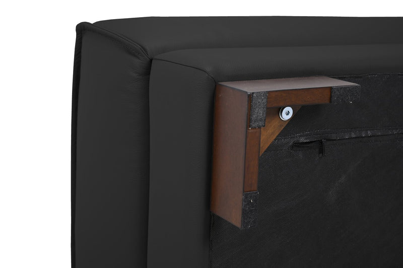 Citadel 28\" Top-Grain Genuine Leather Ottoman with Wood Legs - Black