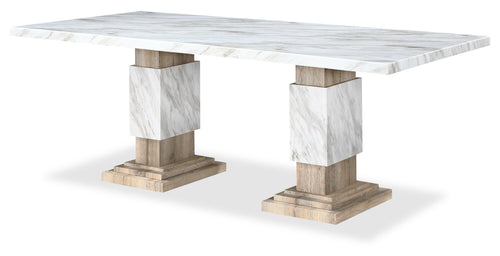Vega Dining Table, Marble Look, Pedestal Base, 82"W - Natural & White 