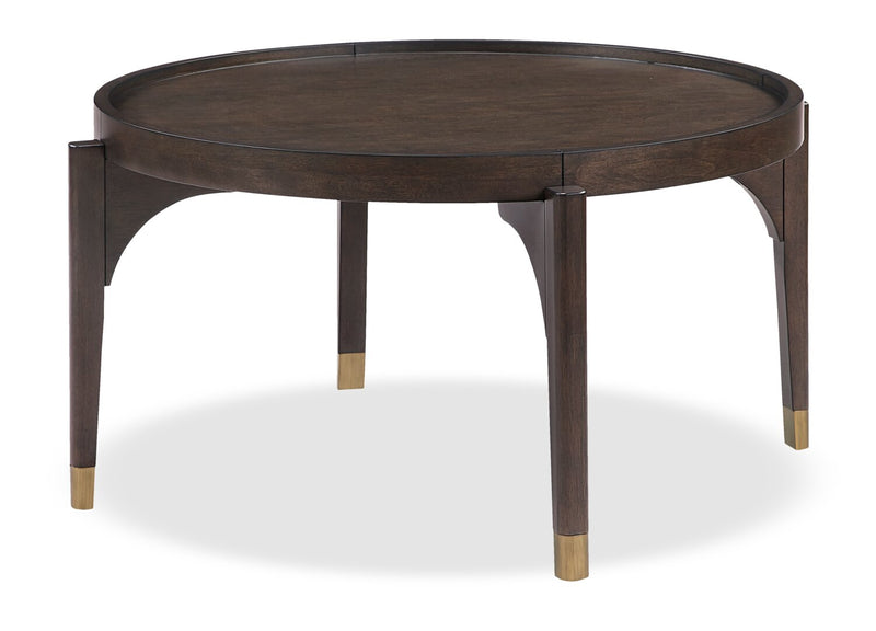 Neeva 36\" Modern Round Coffee Table - Dark Brown Birch