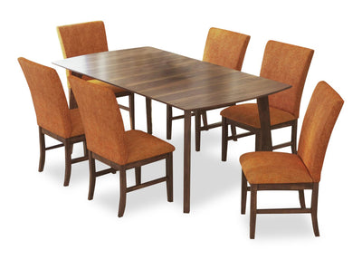 Rain 7pc Dining Set with Table & 6 Orange Chairs, 72"W - Orange/Brown | Ensemble de salle à manger Rain 7 pièces avec table de 72 po (L) et 6 chaises oranges - orange et brun