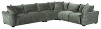 Reflect 4-Piece Green Chenille Fabric Sectional with Reversible Back Cushions and Wood Legs 