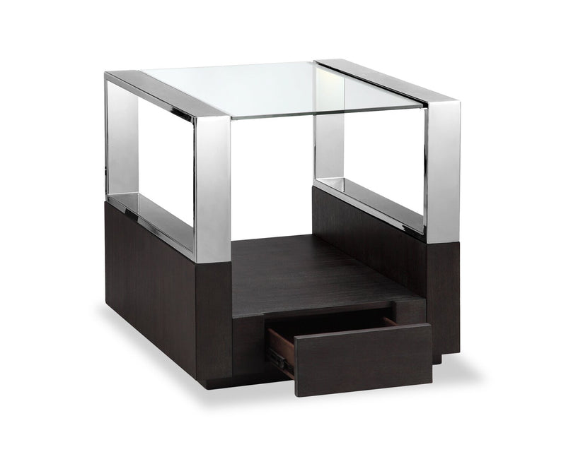 Perrin 24\" Modern Glass Top End Table with Storage and Shelf - Graphite