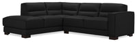 Citadel 2-Piece Left-Facing Top-Grain Genuine Leather Sectional with Wood Legs - Black 