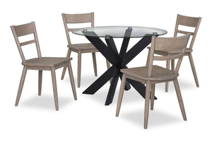 Remi 5pc Dining Set with Table & 4 Ladder-Back Chairs, Glass & Wood, 42