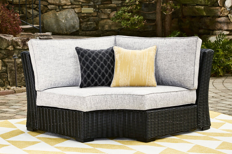Jasper Outdoor Patio Corner Chair - Resin Wicker, Nuvella Fabric, UV & Weather Resistant - Grey/Black