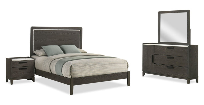 Sable 6pc Bedroom Set with Bed, Dresser, Mirror & Nightstand, Dark Grey - Queen Size