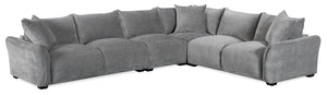 Reflect 4-Piece Grey Chenille Fabric Sectional with Reversible Back Cushions and Wood Legs