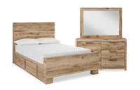 Derekson 5pc Bedroom Set with Side Storage Bed, Dresser & Mirror, Natural - Queen Size 