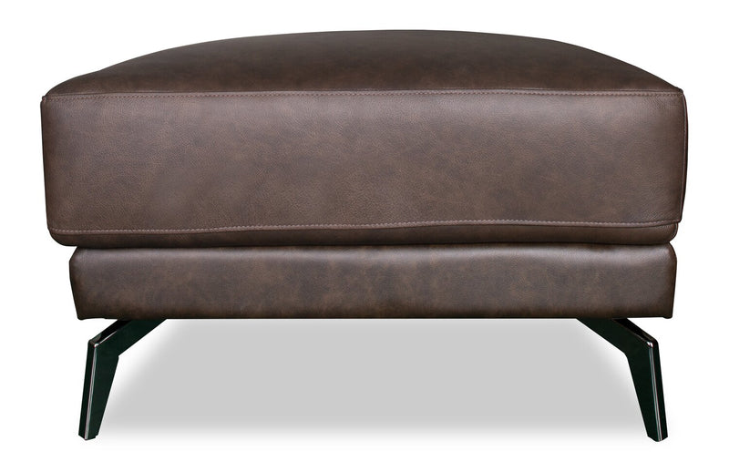 Melrose 31\" Top-Grain Genuine Leather Ottoman with Metal Legs - Dark Brown