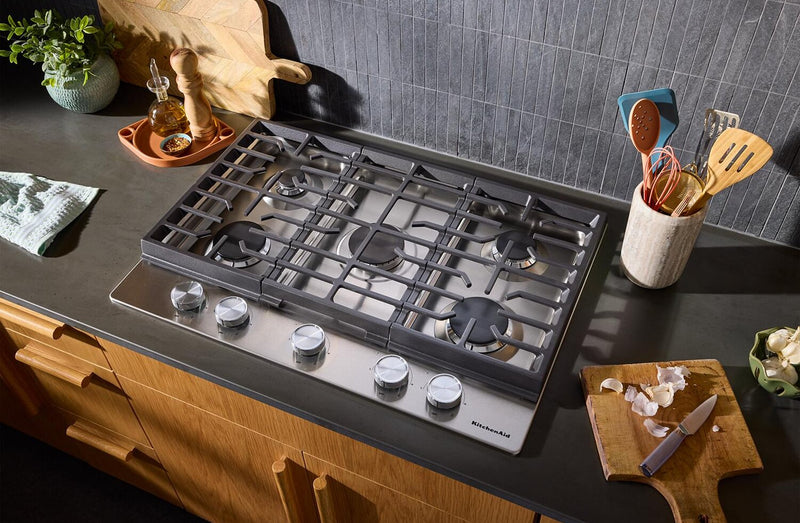 KitchenAid 30\" Gas-on-Metal Cooktop with Cast-Iron Grates – Stainless Steel - KCGK330SSS