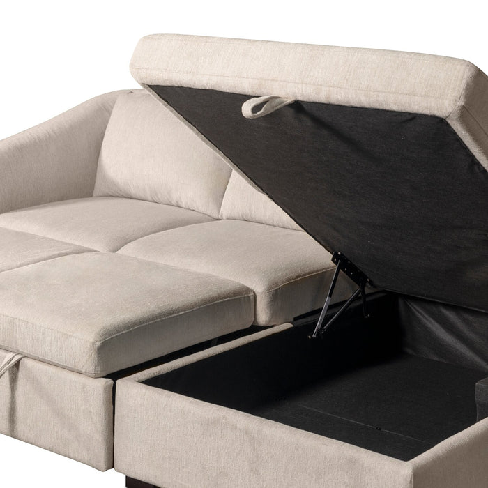 Envy 2-Piece Right-Facing Chenille Fabric Sleeper Sectional with Storage Chaise - Almond Beige