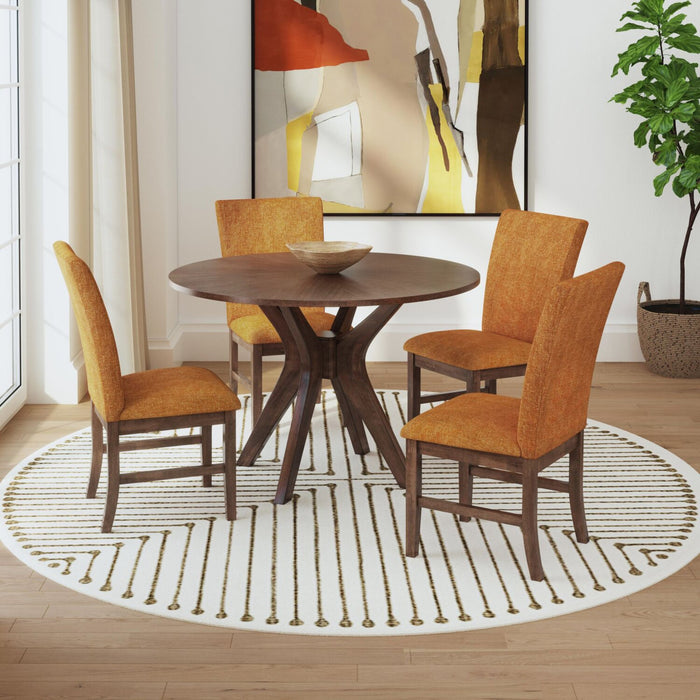Rain 5pc Dining Set with Table & 4 Orange Chairs, 45\"W Round - Orange/Brown