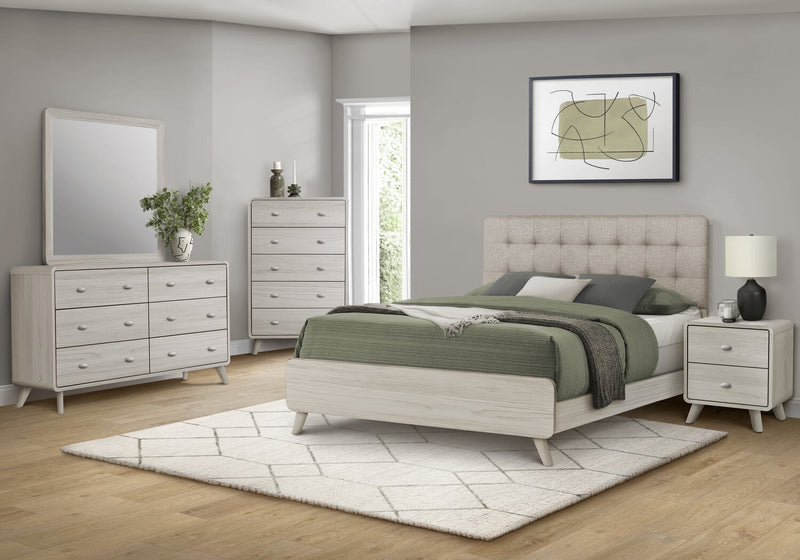 Cami 6pc Bedroom Set with Bed, Dresser, Mirror & Nightstand, Mid-Century Modern, Grey Oak - Queen Size