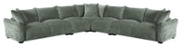 Reflect 5-Piece Chenille Fabric Sectional with Reversible Back Cushions and Wood Legs - Green 