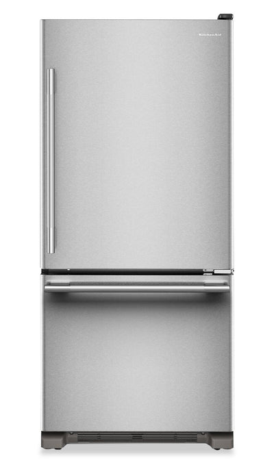 KitchenAid 30" 19 Cu. Ft. Standard-Depth Bottom Mount Refrigerator - KRBR130SPS | Réfrigérateur KitchenAid de 19 pi³ et de 30 po de profondeur standard à congélateur inférieur - KRBR130SPS