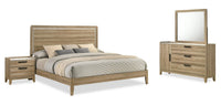 Sable 6pc Bedroom Set with Bed, Dresser, Mirror & Nightstand, Light Brown - King Size 