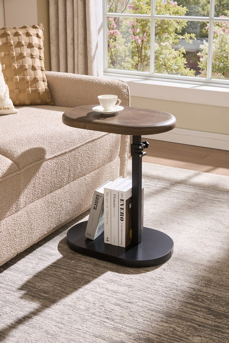 Cedric 18\" Adjustable Accent Table – Walnut Oak and Black 
