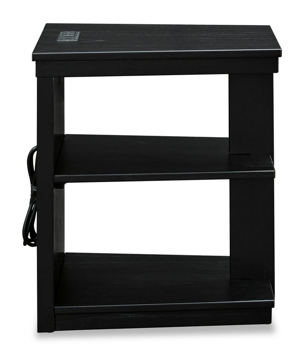 Julian 16” Contemporary Chairside Table with USB Ports - Black