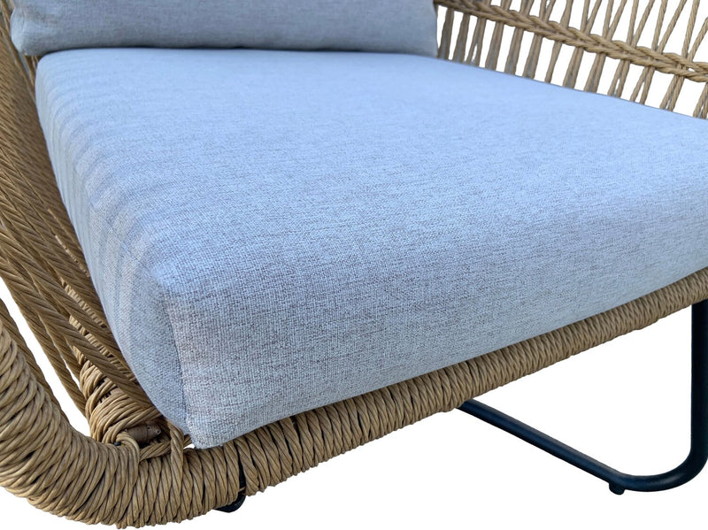 Sicily 3-Piece Outdoor Patio Conversation Set with 2 Chairs & Round Metal End Table - Resin Wicker, UV & Weather Resistant - Grey/Natural/Black