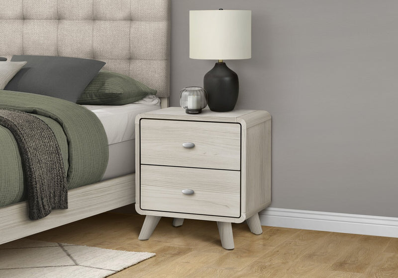 Cami Bedside 2-Drawer Nightstand, Mid-Century Modern, 17\"W x 24.8\"H - Grey Oak