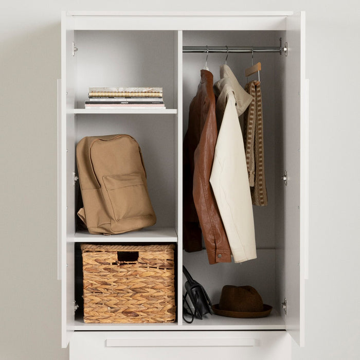 Alex Bedroom 2-Drawer Chest with Storage Cabinet, 33\"W x 68.5\"H - White