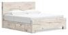 Derekson Storage Bed with 2 Built-In Side Drawers, Rustic White - King Size