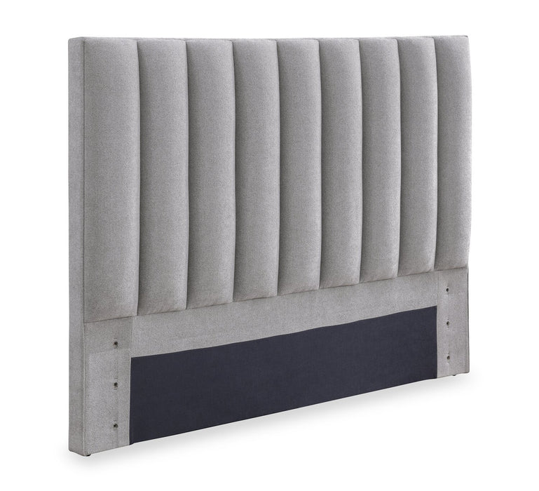 Amos Upholstered Platform Bed in Grey Fabric with Channelled Headboard - Queen Size