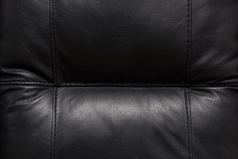 Made in Canada Dawson 64\" Genuine Leather Power Reclining Loveseat with USB Port and Accent Pillows – Black
