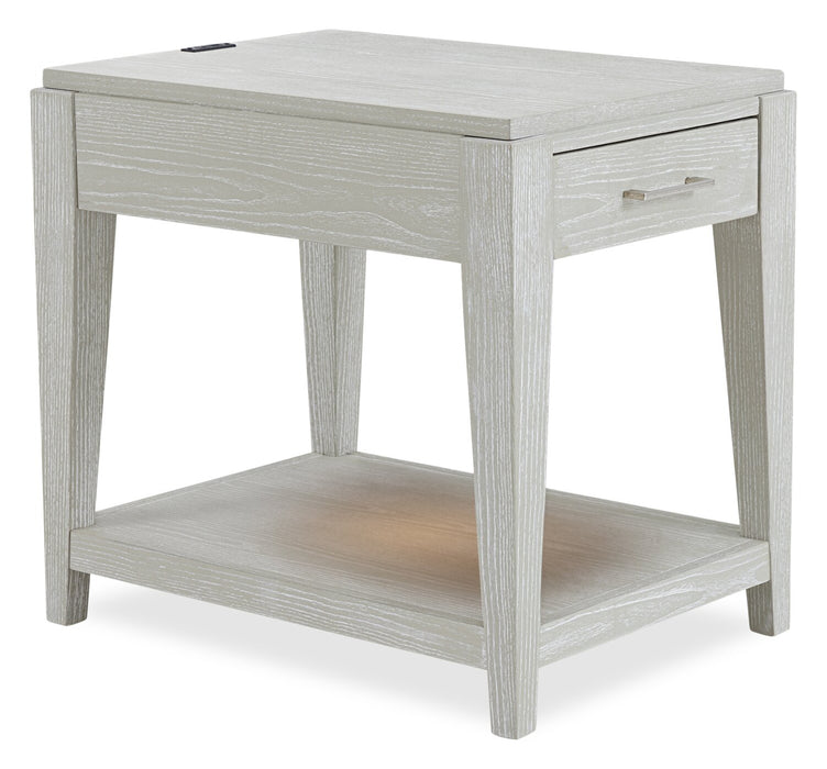 Vida 19” Solid Wood Chairside Table with Storage, Shelf, Lighting and USB - Sand