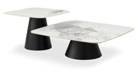 Hazel 39.5” Modern 2-Pack White Sintered Stone Top Coffee + End Table - Black and White 