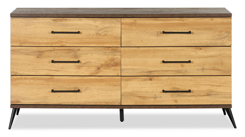 Silas Bedroom 6-Drawer Dresser, 64\"W x 33.4\"H - Rustic Brown