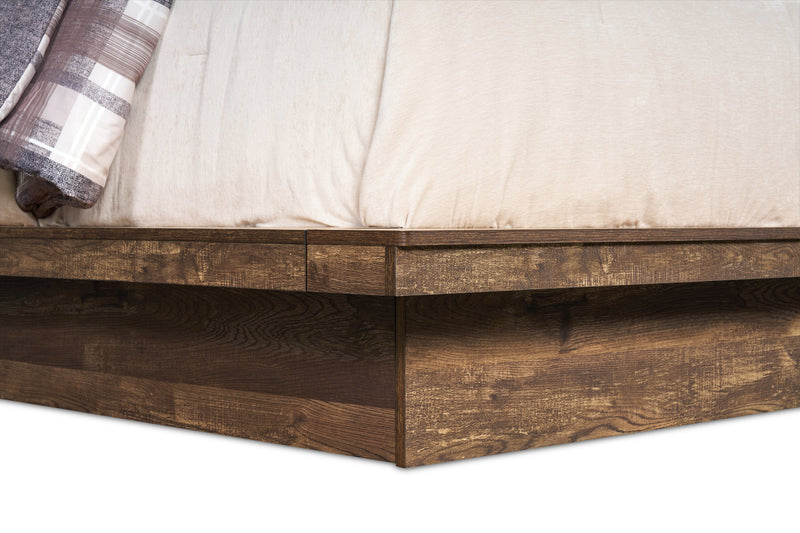 Silas Platform Bed with Headboard & Frame, LED, Rustic Brown - Queen Size