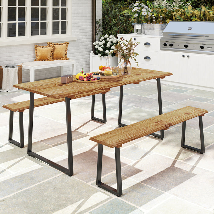 Outsunny Picnic Table And Bench Set For 6 Persons With 2\" Umbrella Hole