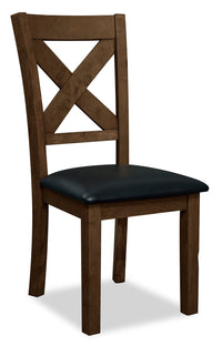 Talia Dining Chair with Vegan-Leather Fabric, Cross-Back - Grey/Brown 