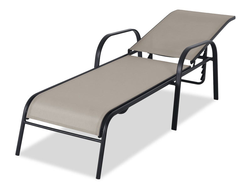Tuscany Outdoor Patio Lounger with Adjustable Backrest - Metal, UV & Weather Resistant - Beige/Black