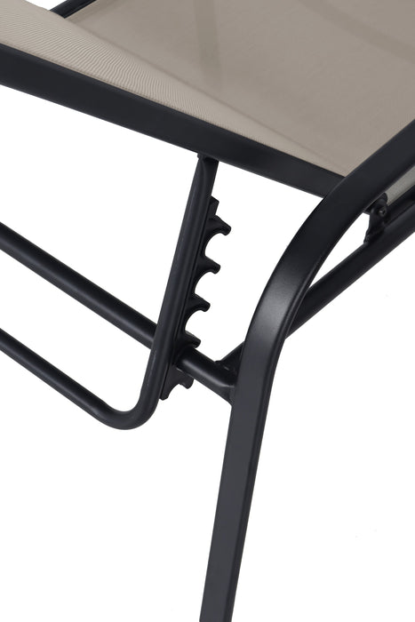 Tuscany Outdoor Patio Lounger with Adjustable Backrest - Metal, UV & Weather Resistant - Beige/Black