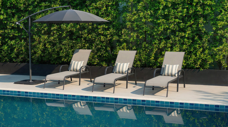 Tuscany Outdoor Patio Lounger with Adjustable Backrest - Metal, UV & Weather Resistant - Beige/Black