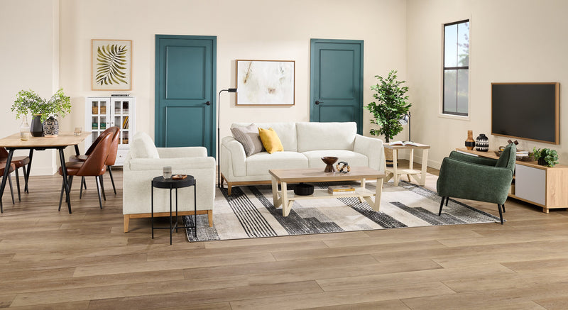 Valley 83.5\" Fabric Sofa with Rubberwood Base and Legs - Sand