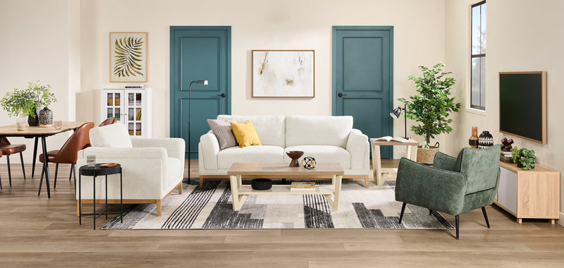 Valley 83.5\" Fabric Sofa with Rubberwood Base and Legs - Sand