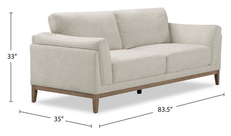 Valley 83.5\" Fabric Sofa with Rubberwood Base and Legs - Sand