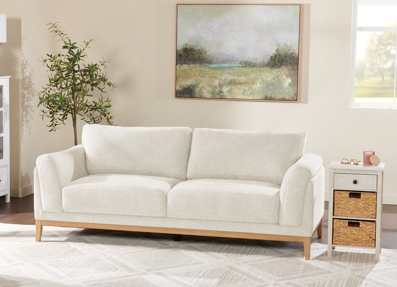 Valley 83.5\" Fabric Sofa with Rubberwood Base and Legs - Sand