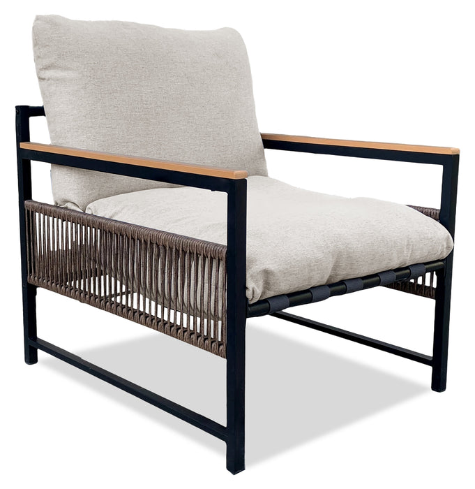 Vegas 4-Piece Outdoor Patio Set with Loveseat, 2 Chairs & Coffee Table - Resin Rope Wicker, UV & Weather Resistant - Natural/Black