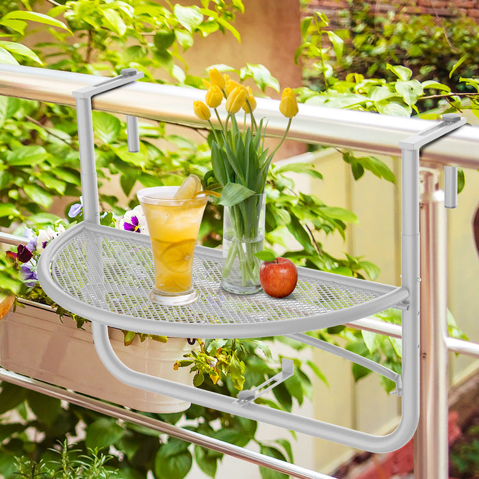 Outsunny Adjustable Balcony Hanging Railing Table, White