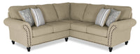 Made in Canada Wynn 2-Piece Chenille Fabric Sectional with Nailhead Trim and Wood Bun Legs - Taupe  