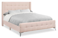 Zara Upholstered Bed in Pink Linen-Look Fabric - Button Tufted - Queen Size 