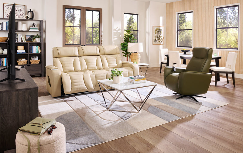 Zen 86\" Faux Leather Power Reclining Massage Sofa with Power Headrests and Drop-Down Console - Apricot