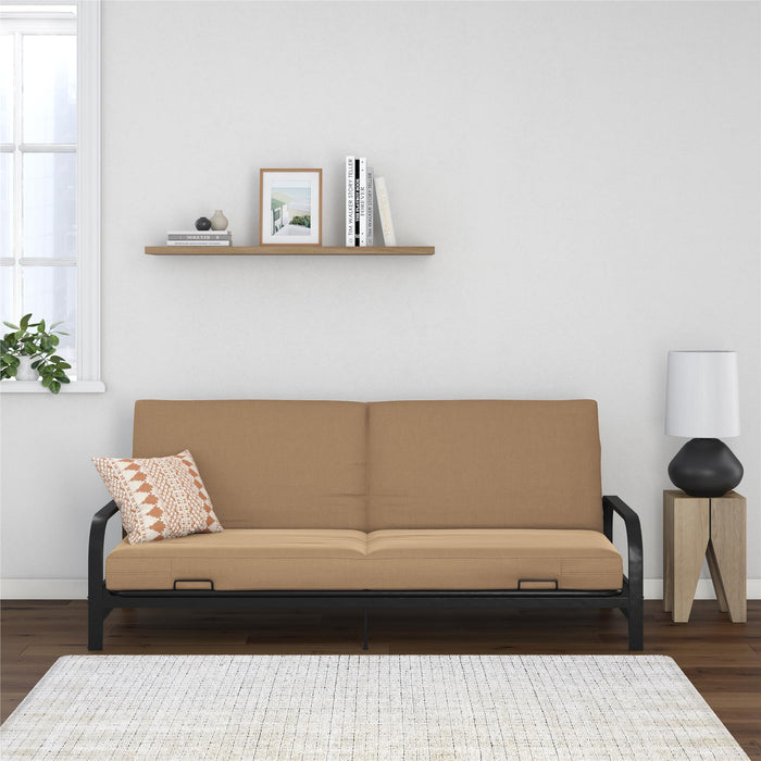 DHP Elbern Futon with Tan Linen Slipcover